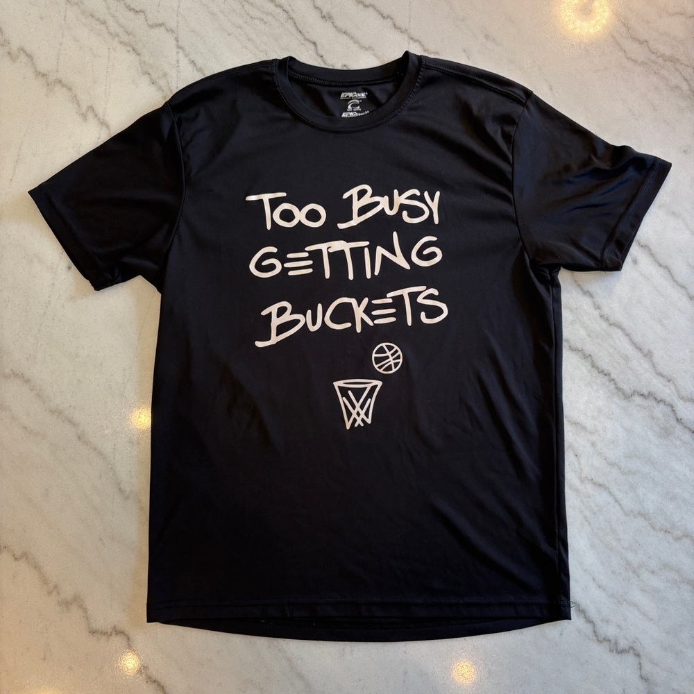 3/$15 Boy’s Black Graphic T-Shirt - Too Busy Getting Buckets